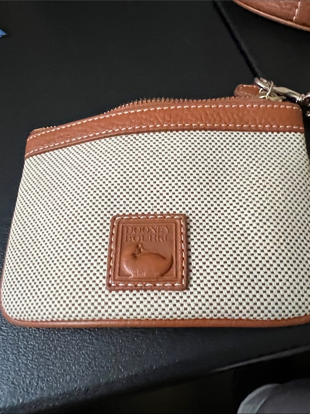 Dooney & Bourke Cream Canvas Shoulder Bag with Tan Leather Trim and Wristlet - Picture 8 of 15